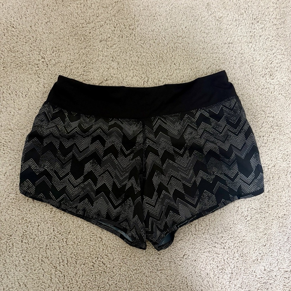 Rabbit Running Shorts Lined Black White Chevron Women's Small